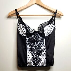 Exposed Satin & Lace Polka Dot Cami Top Size S/M‎ women's